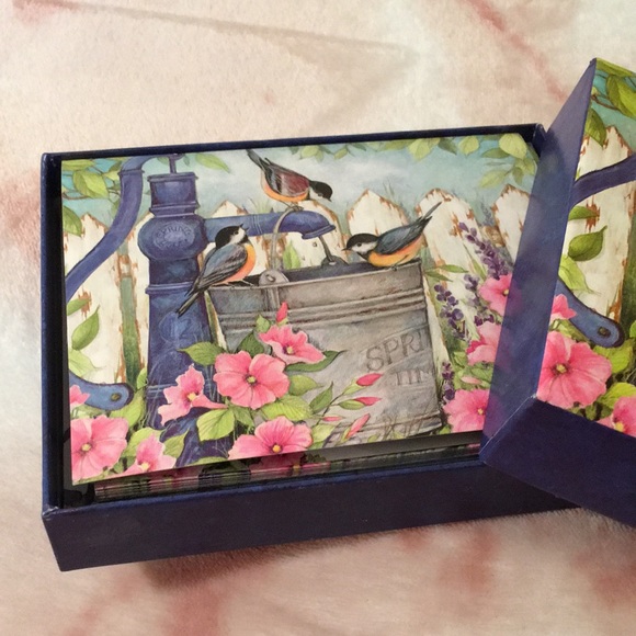 Garden Fountain Birds Boxed Notes Set of 13 NWT - Picture 7 of 11